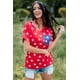 thumbnail image 3 of ABPHQTO Camiseta roja con bolsillo de parche y estampado de estrellas de EE. UU. para mujer, 3 of 5