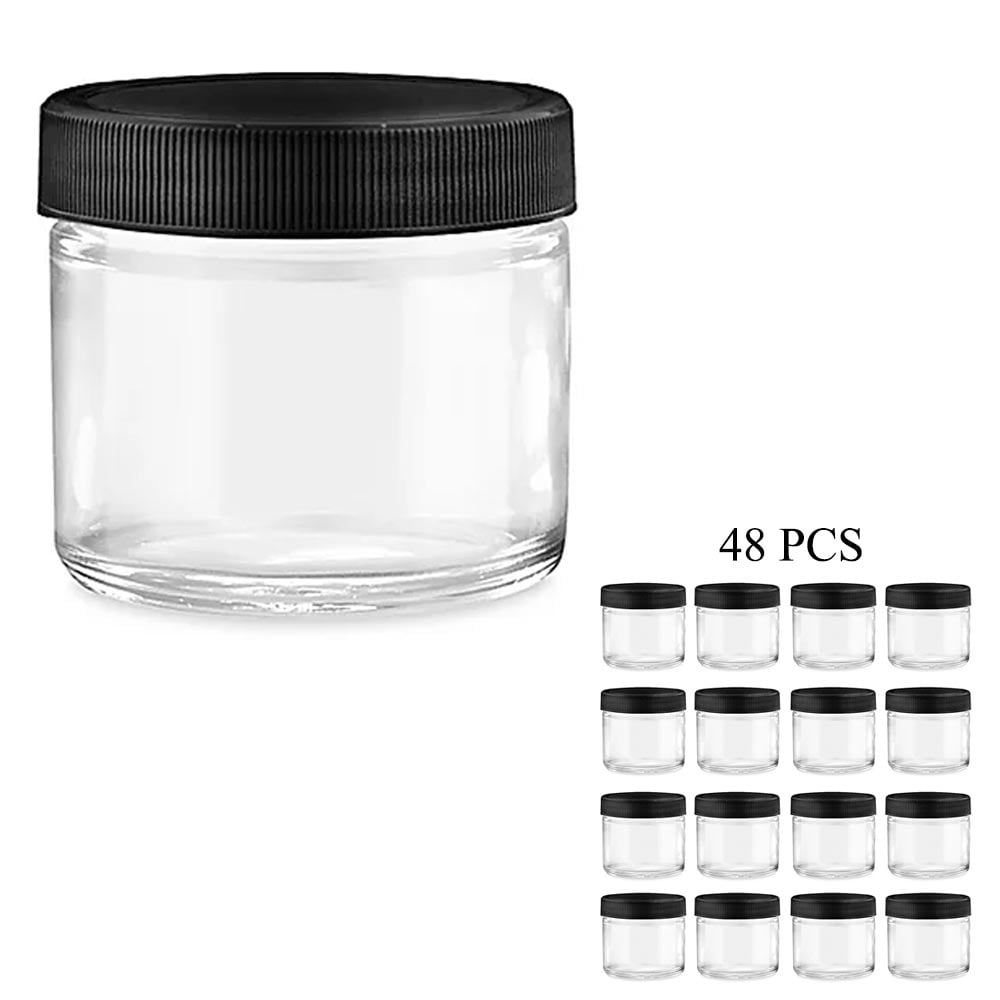 48 PET Clear Plastic Jars 2 Oz With Lids Empty Slime Container Food