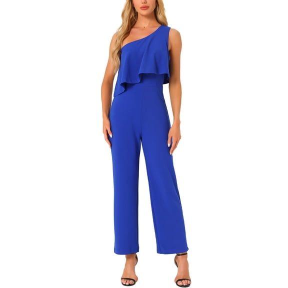 INSPIRE CHIC Sleeveless Romper for Women's Dressy Layer One Shoulder Long Jumpsuits