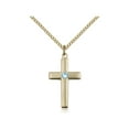 thumbnail image 1 of Gold Filled Cross Pendant with 3mm March Blue Swarovski Crystal 7/8 x 1/2 inches with Gold Filled Lite Curb Chain, 1 of 1