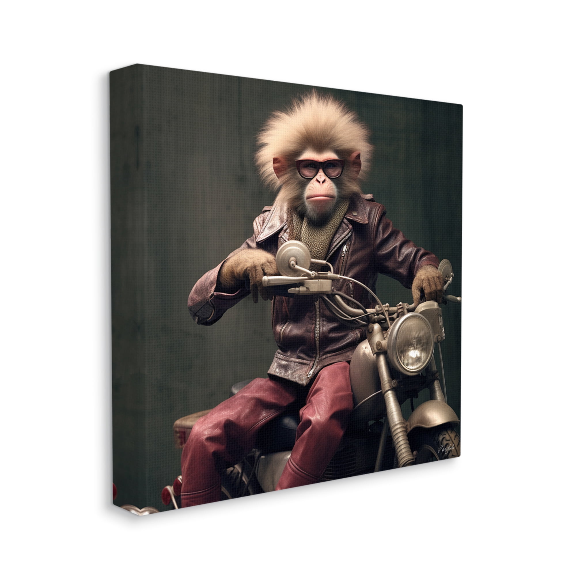 Stupell Industries Biker Monkey Portrait Animals & Insects Painting Gallery Wrapped Canvas Art Print Wall Art, 17 x 17
