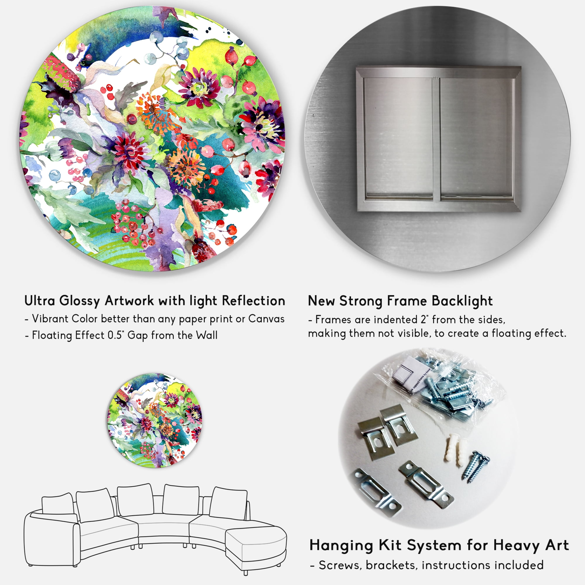 Designart 'Wildflowers and Vibrant Wild Spring Leaves X' Modern Circle Metal Wall Art 11x11 - Disc of 11