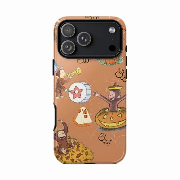 Curious Monkey Halloween Phone Case, Fall Pumpkin Monkey Phone Cover for iPhone 17 16 15 14 13 12 11 Pro Max Plus Mini