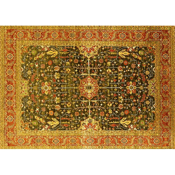 Ahgly Company Machine Washable Indoor Rectangle Oriental Yellow Industrial Area Rugs, 5' x 8'