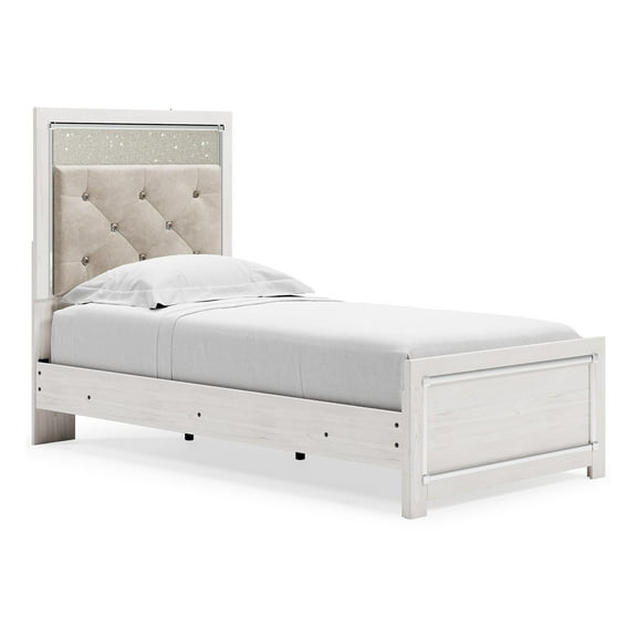 Signature Design by Ashley Altyra Glam Tufted Upholstered Bookcase Headboard ONLY, Twin, White