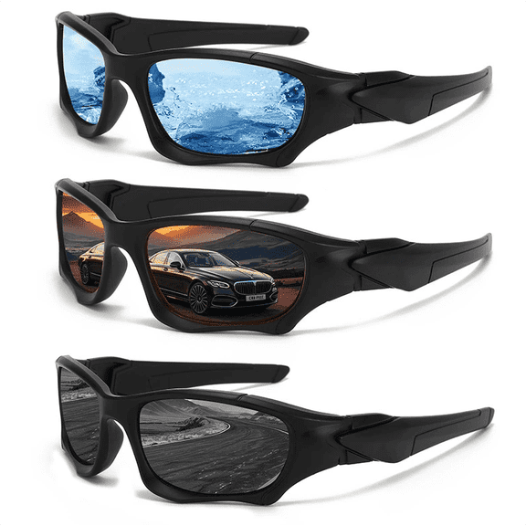 3 Pairs Outdoor Sports Polarized Sunglasses UV Protection Running Fishing Sun Glasses for Men Cycling Goggles UV400 Lens Shades