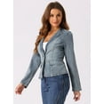 thumbnail image 3 of DARING DIVA Women's Lapel Collar Jean Jacket One Button Work Denim Blazer S Grey Blue, 3 of 6