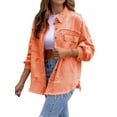 thumbnail image 3 of Women's Basic Button Down Stretch Fitted Long Sleeves Denim Jean Jacket, 3 of 6