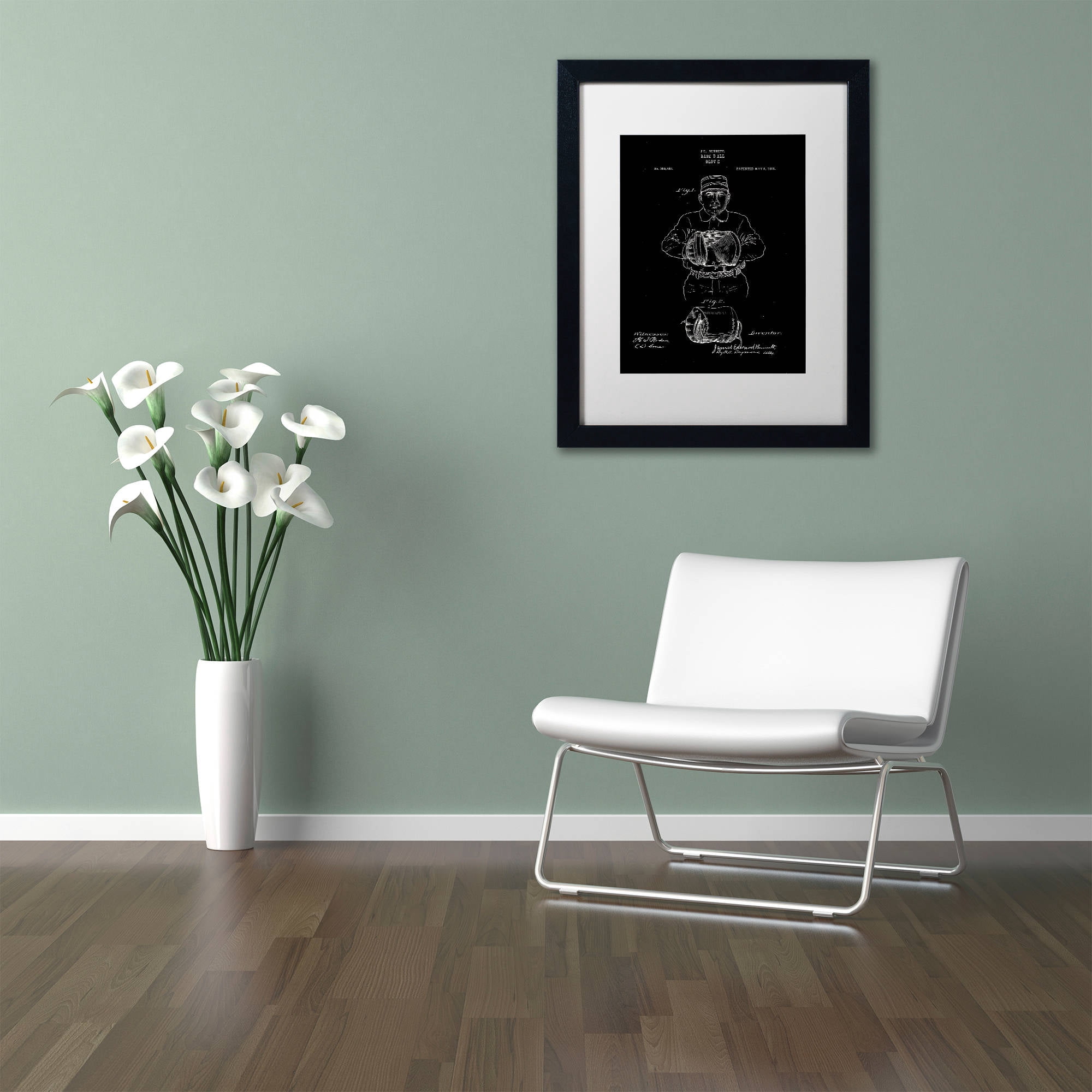 Trademark Fine Art "Baseball Glove Patent 1905 Black" Canvas Art by Claire Doherty, White Matte, Black Frame