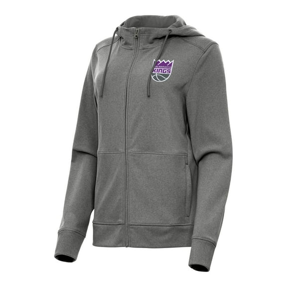 Women's Antigua Heather Charcoal Sacramento Kings Seeker Full-Zip Hoodie Jacket