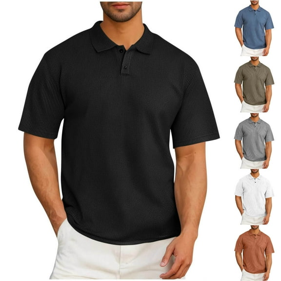 Xunlbb Men's Shirts Mens Dress Shirts Men Casual Turndown Solid Pullover Fitness Sports Short Sleeves T Shirt Blouse Gift for Him, S-2XL