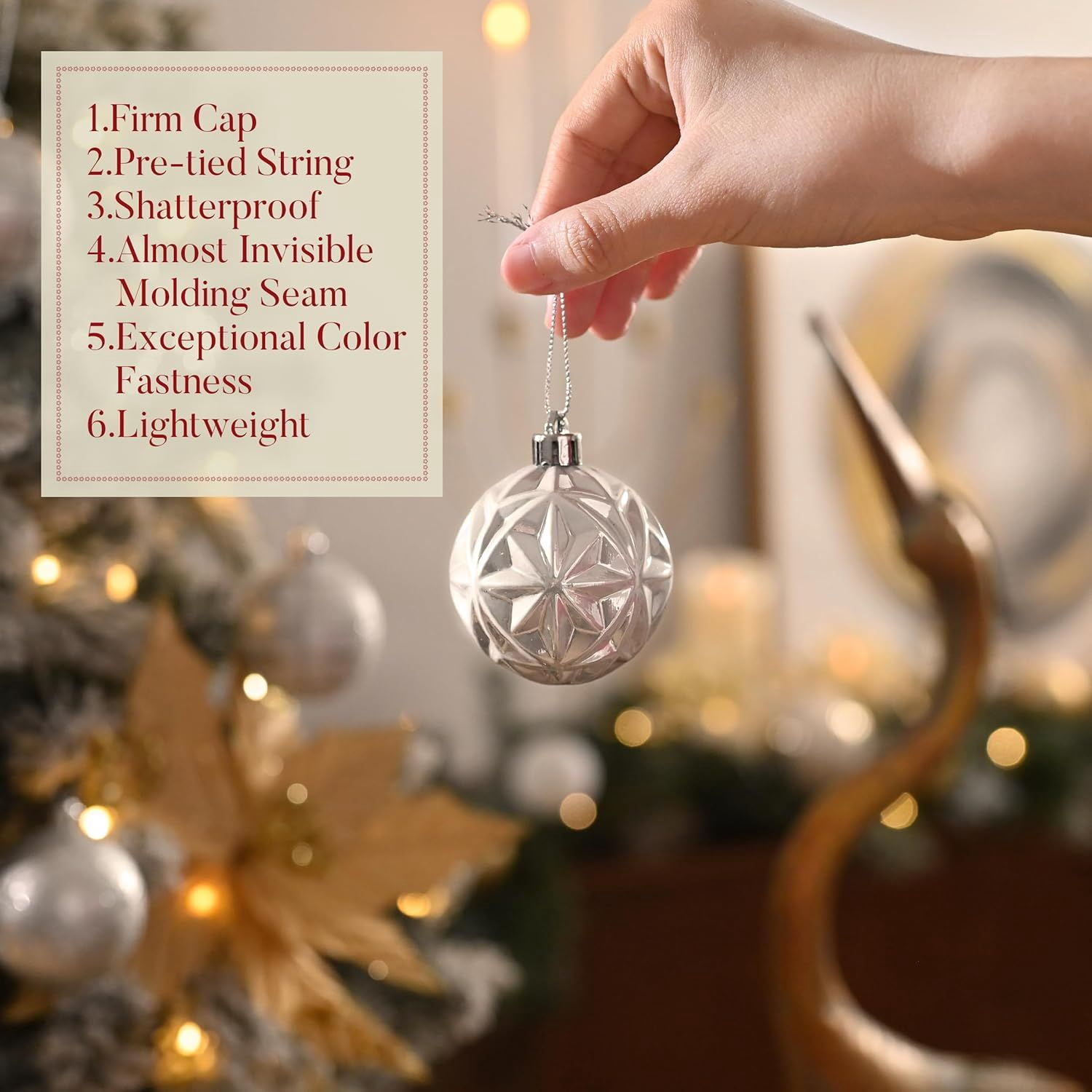 Ornaments for Christmas Trees, 16ct 2.36 Inches White and Silver Shatterproof Christmas Tree Decorations, Hanging Ball Ornaments for Xmas Holiday Party Decor
