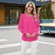 thumbnail image 4 of Blusa de Larga Abullonada para Mujer, Elegante, Informal, con Cuello Redondo, de , Holgada y Plisada. Rosa Roja M, 4 of 9