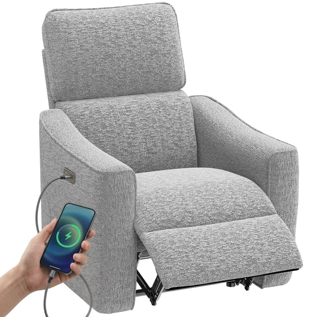 HOMCOM Fauteuil Inclinable Électrique, Fauteuil Inclinable Rembourré avec Ports USB, Gris