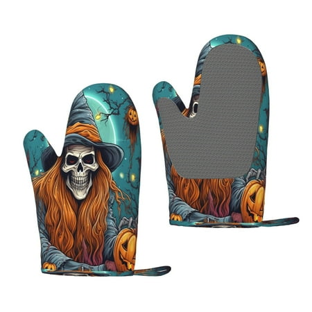 

Junzan Cartoon Pumpkin Skull for Oven Mitts 2 Piece Set BBQ Gloves Grilling Gloves Heat Resistant Oven Gloves Kitchen Silicone Oven Mitts for Barbecue/Cooking/Baking