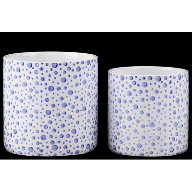 Urban Trend Collection 50314 Pots Ronds en Céramique avec Tacheté, Bleu & Blanc - Ensemble de 2