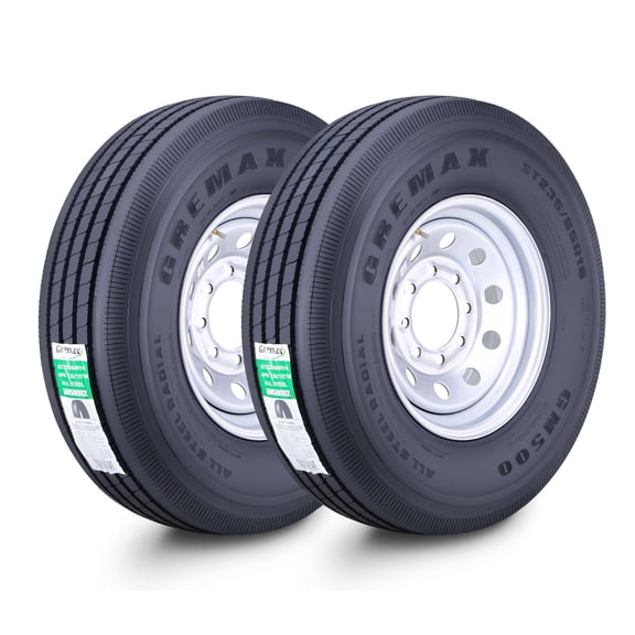 GREMAX All Steel Trailer Tire Wheel Assembly ST235/85R16 14-Ply G 132/127M w/8 Lug on 6.5" PCD Silver Mod Wheel ,SET 2