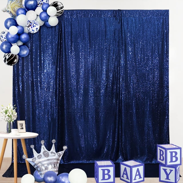 SquarePie Sequin Backdrop Not See Through Thick Background for Glitter Curtain Party 4FT x 8FT Navy Blue