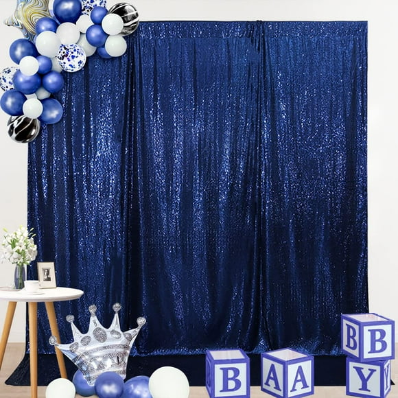 SquarePie Sequin Backdrop Not See Through Thick Background for Glitter Curtain Party 4FT x 8FT Navy Blue