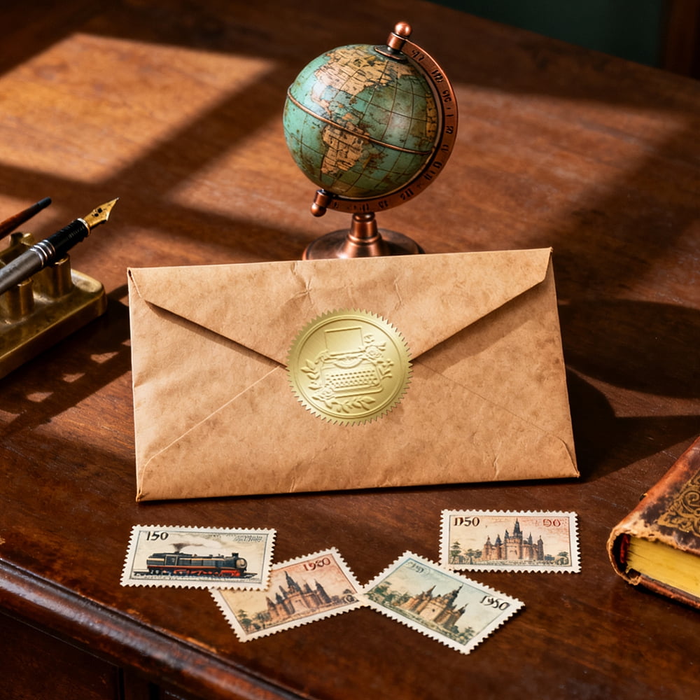 Stainless Steel Seal Embosser Hand-Held Embossing Stamp for Books Envelopes Napkins Golden Typewriter 42mm