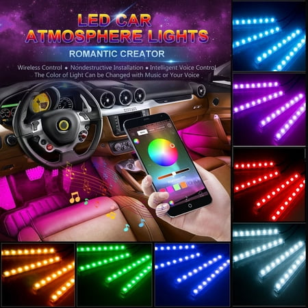 7-Color RGB LED Neon Strip Light Music Remote Control For Car Interior