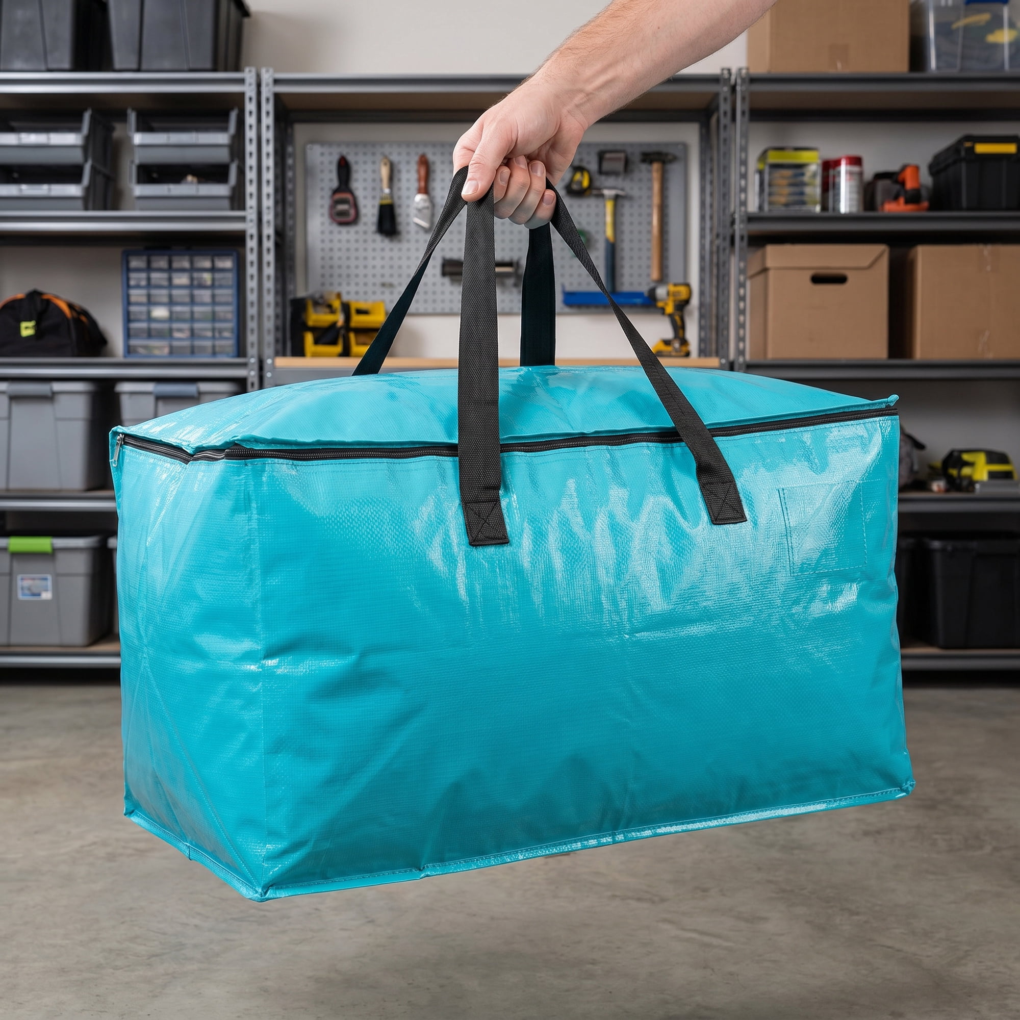 Unique Bargains Waterproof Hard-wearing Storage Duffel Bag Cyan Blue 27.2"x14.2"x13.8"