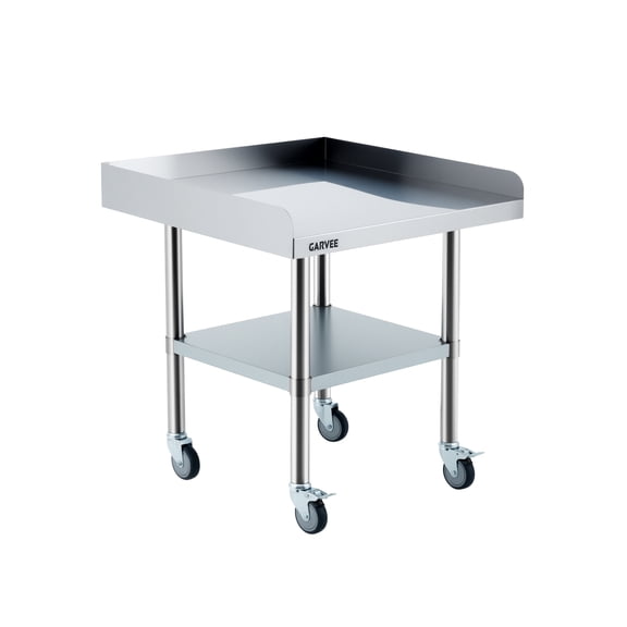 PYY Heavy Duty Stainless Steel Work Table with Wheels - 3-Sided Backsplash - Adjustable Undershelf - Commercial Food Prep Table for Restaurant, Kitchen, Garage, Home Office - Size: 30x30 Inches