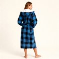 thumbnail image 4 of Women's Solid Color Long Sleeve Plush Bathrobe - Winter Warm Homewear, Blue, One Size, 4 of 5