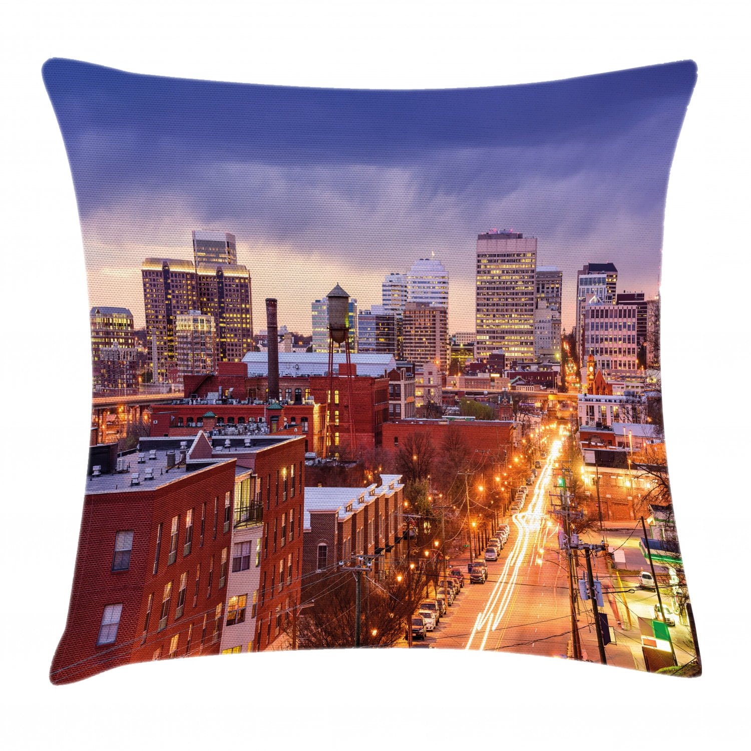 United States Throw Pillow Cushion Cover, Richmond Virginia Highway Office Buildings Downtown at
