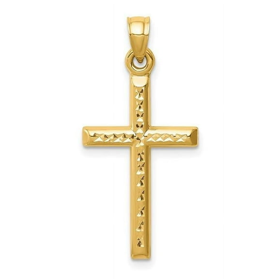 Finest Gold 14K Yellow Gold Hollow Diamond-Cut Cross Pendant