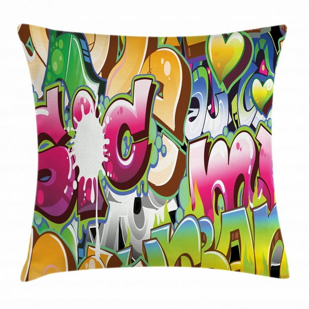 Urban Graffiti Throw Pillow Cushion Cover Throwie Style Urban Graffiti Throw Pillow Cushion Cover Throwie Style