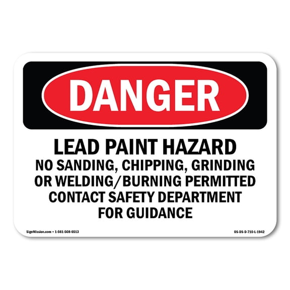 OSHA Danger Sign - Lead Paint Hazard No Sanding  Chipping  |  Aluminum Sign | Protect Your Business, Construction Site, Shop Area |  Made in The USA