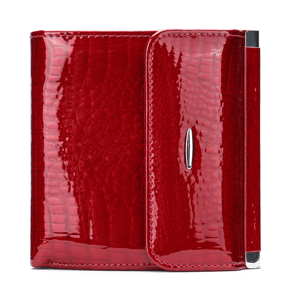 Women’s Red Genuine Leather RFID Blocking Bifold Wallet Clutch Purse with Card Slots, Bill Compartments, Photo Holder & 2 SD Card Holders