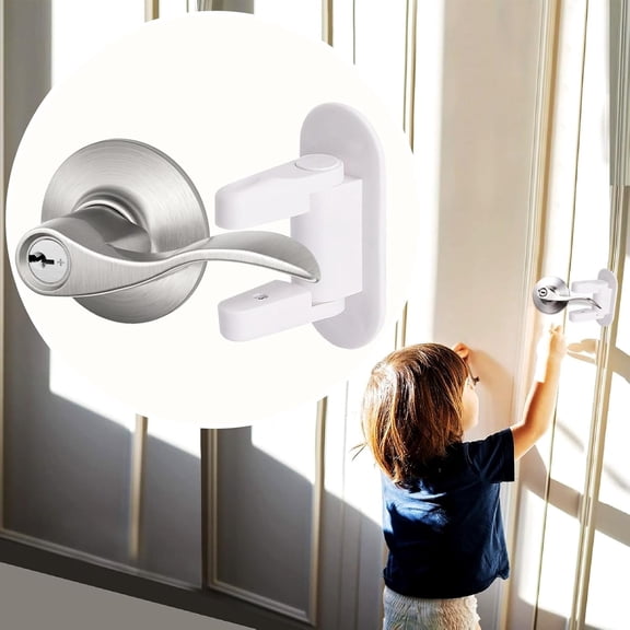Door Lever Lock 2-Pack – Easy One-Hand Operation Childproof Door Handle Locks with Strong Adhesive, Tool-Free Installation
