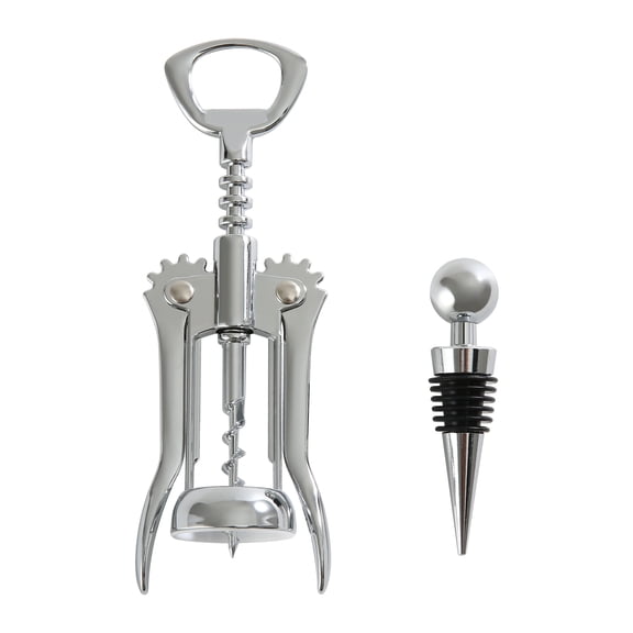 Mainstays Stainless Steel Wing Corkscrew and Wine Stopper Set, Silver