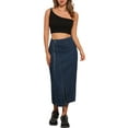 thumbnail image 2 of Falda de mezclilla larga con cremallera frontal y abertura para mujer INSPIRE CHIC con bolsillos M azul profundo, 2 of 5