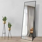GLSLAND 65"x22" Full Length Mirror Standing Hanging or Leaning Against Wall Large Rectangle Bedroom Floor Dressing Aluminum Alloy Thin Frame (Black)