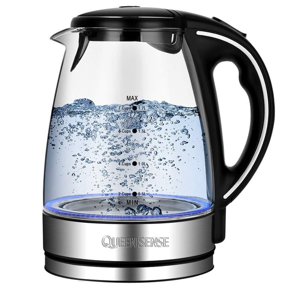 Electric Kettle, 1.8L Glass Boiler Coffee Pot, Water Boiler & Heater, 7 Big Cups with Quick Boil, Auto Shut Off & Boil-Dry Protection