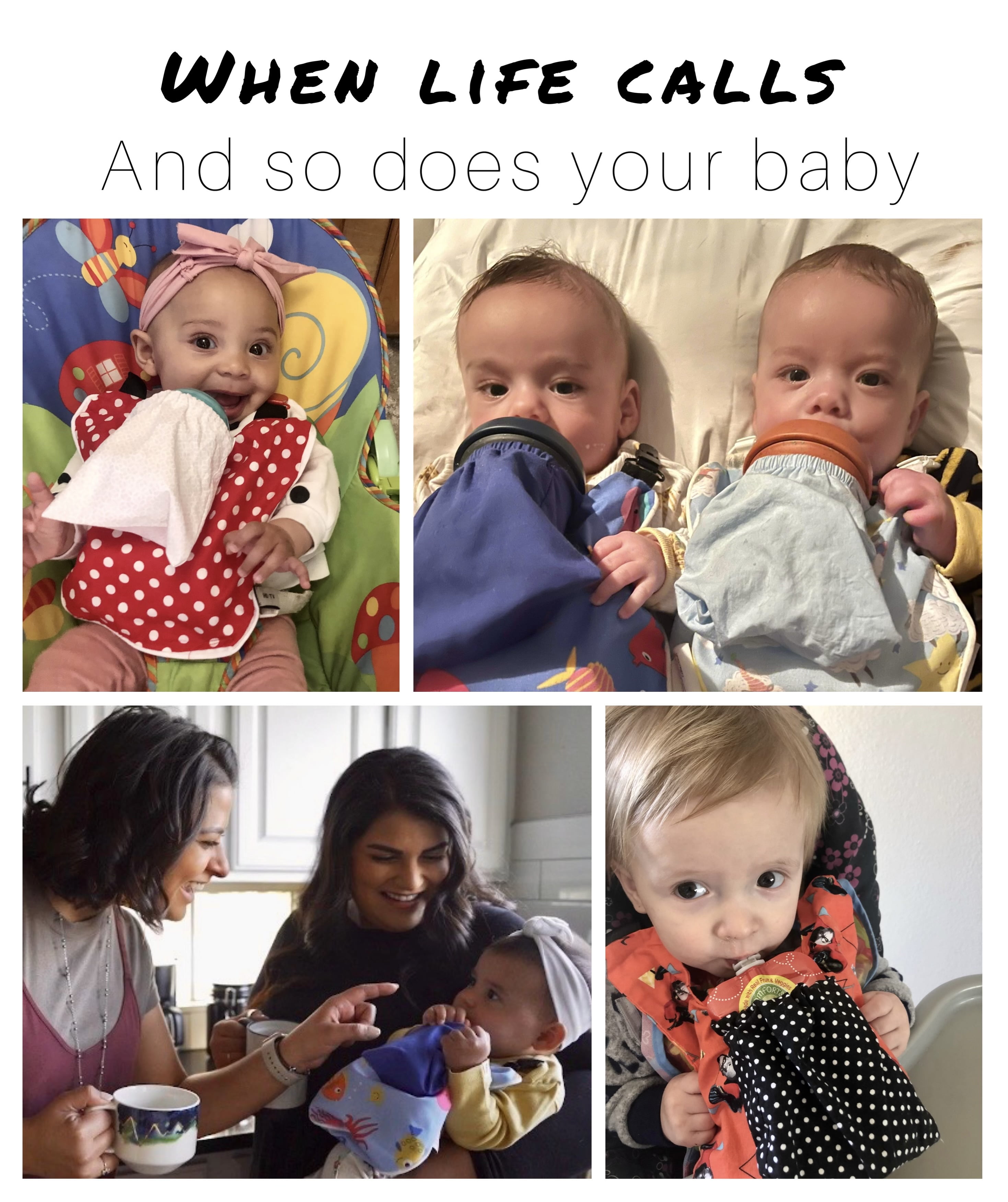 The Bottle Bib -Hands Free Feeding.  Accelerate Baby's Feeding Independence.  Keep Baby  Bottles, Food Pouches and Training Cups, From Falling Onto Dirty Surfaces!  Unisex Patterned Baby Feeding Bib.