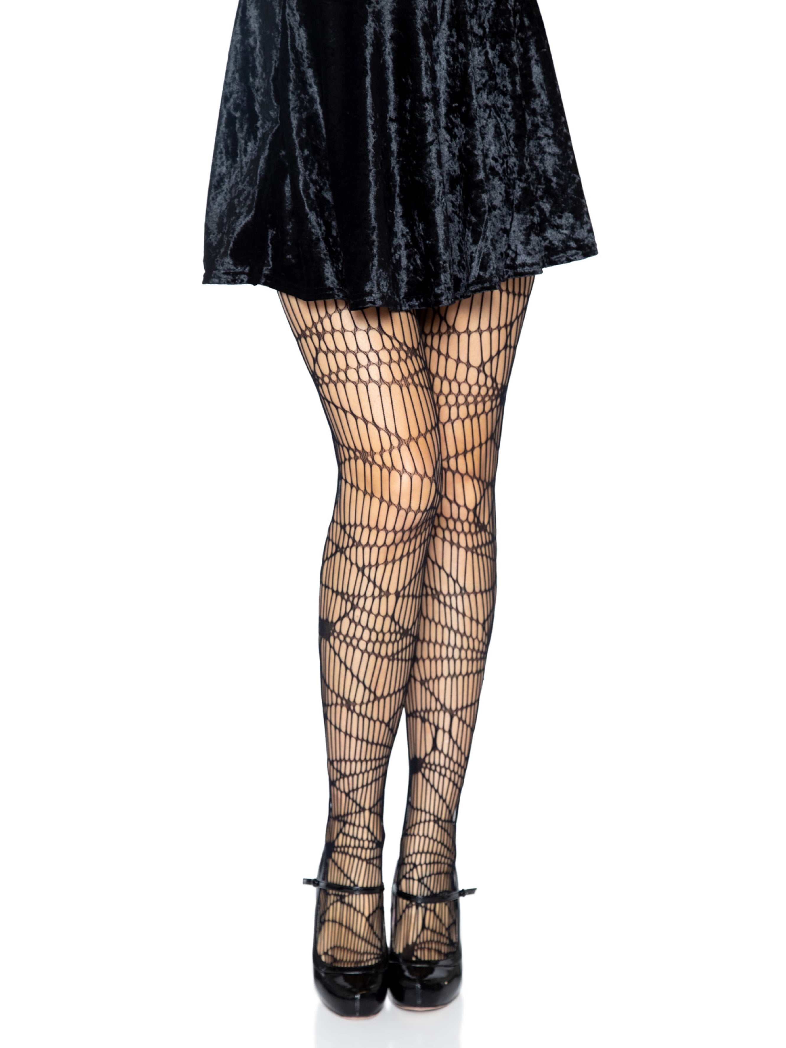 Black Ladies Spiderweb opaque hold up stockings Halloween Fancy Deess One Size