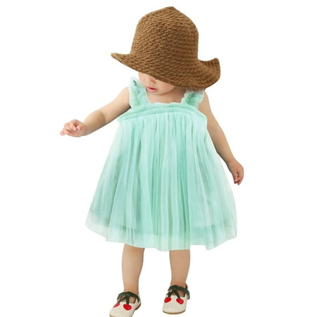 

adviicd Toddler Dress Up Set Girl s Summer Sleeveless Casual Sundress Holiday Smock Cami Button Dress Green 6-12 Months