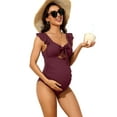thumbnail image 1 of Beautyin Ruffle One piece Maternity Bathing Suits for Women Ribbed Tie Knot Maternity Swimsuit Cutout Ruched Pregnancy Swimwear, 1 of 6