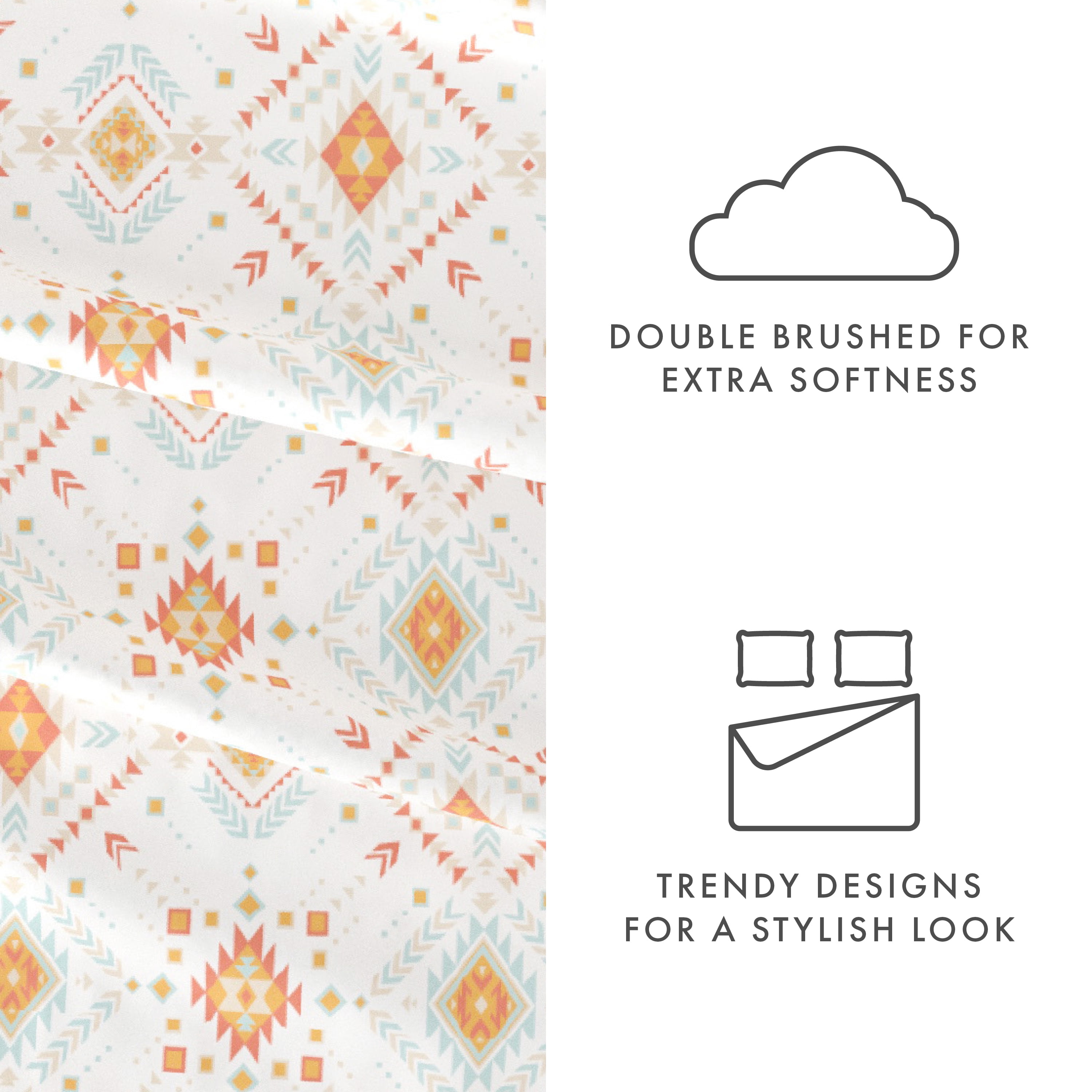Noble Linens 4 Piece Pattern Microfiber Bed Sheets Set, Coral Aztec Dreams, Full