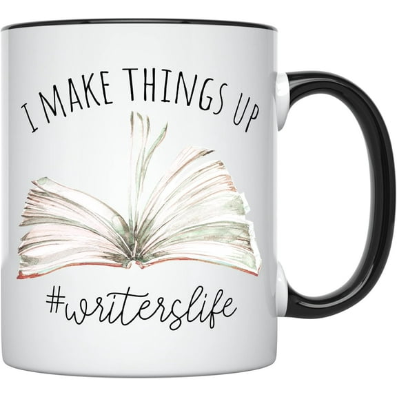 YouNique Designs I Make Things Up Writer Coffee Mug, 11 Ounces, Storyteller Mug, Author Gifts for Women (White)