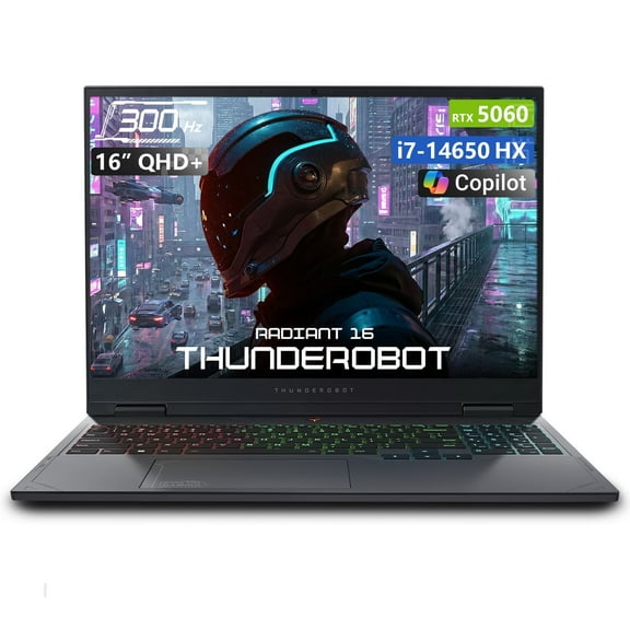 THUNDEROBOT Radiant 16 Gaming Laptop, 16" QHD  300Hz, Core i7-14650HX, RTX 5060, 32GB DDR5, 2TB SSD, Wi-Fi 6, RGB Keyboard, Black