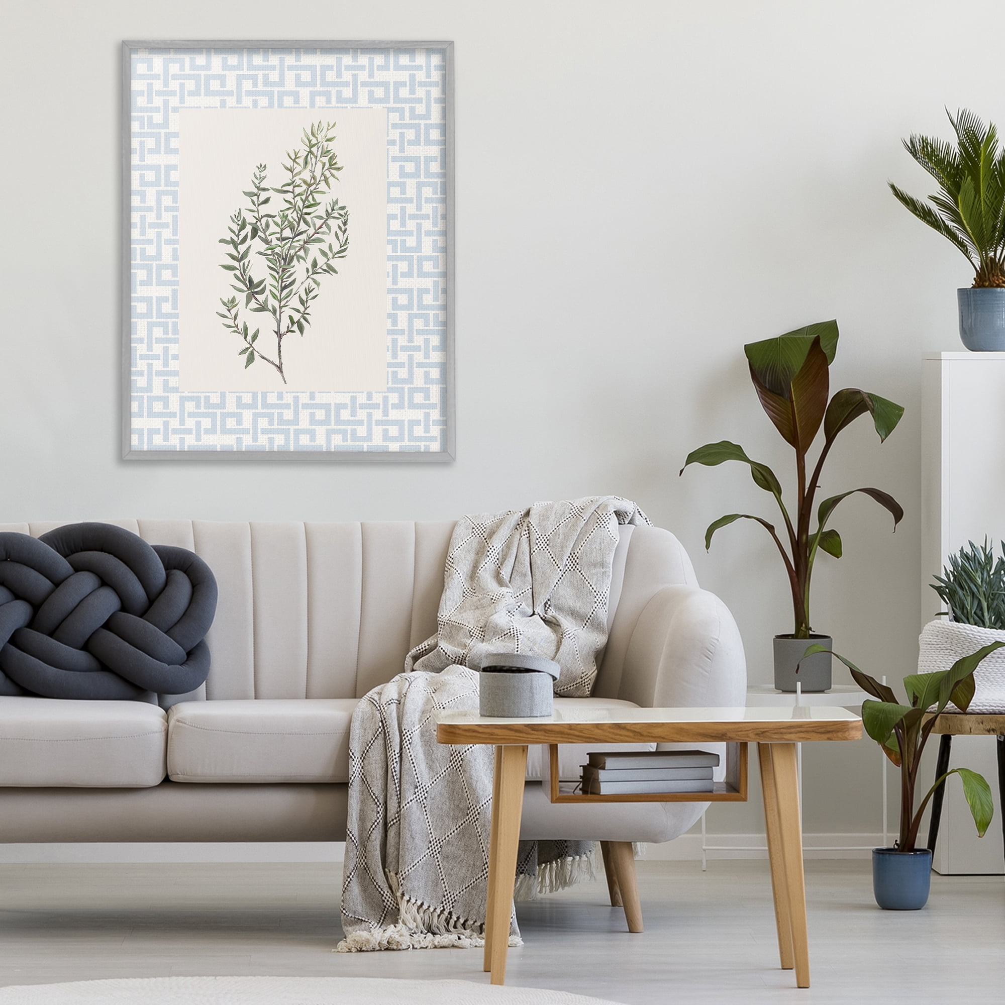 Stupell Industries Leafy Herb on Geometric Gray Framed Giclee Art, design by Diannart