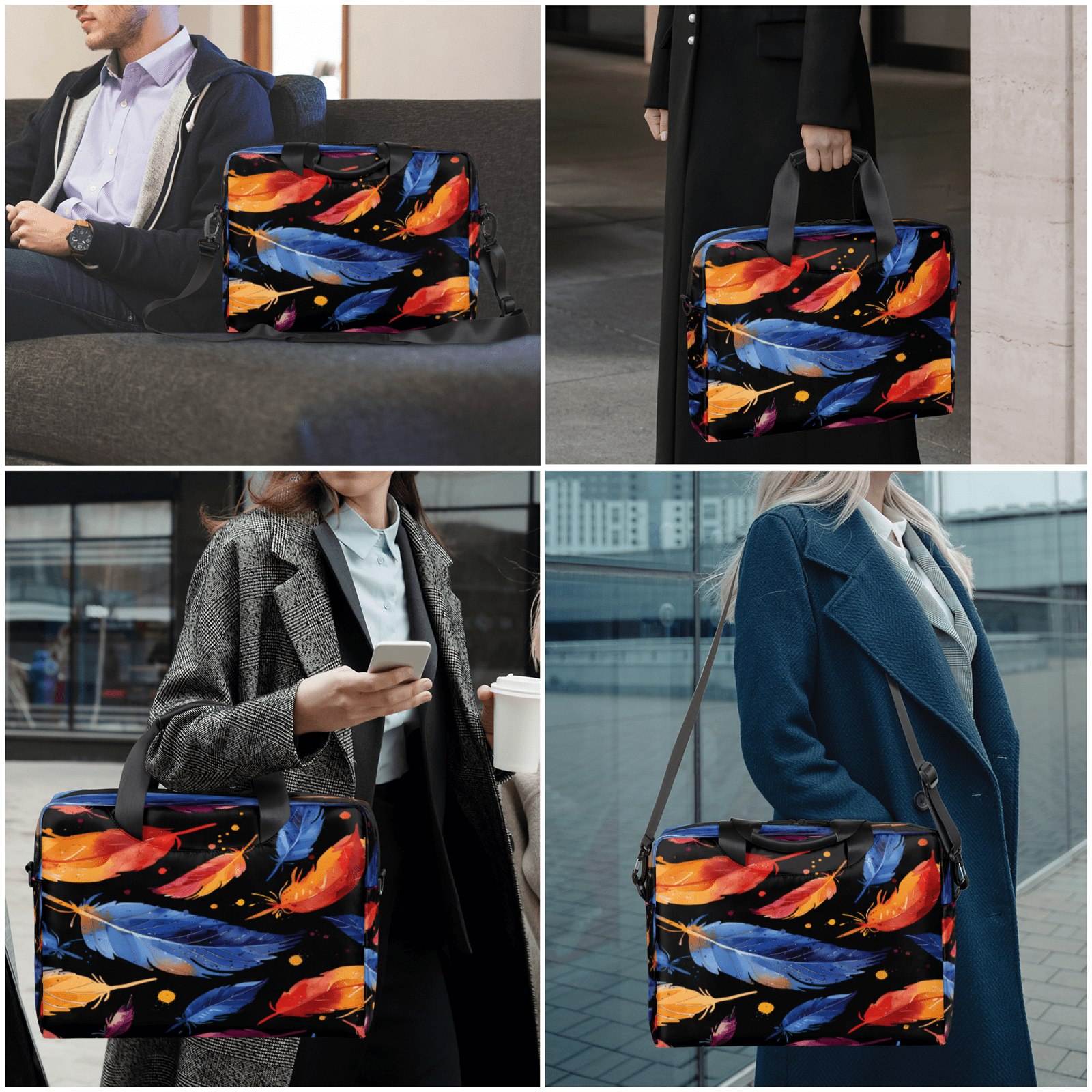 Herdesigns Feather Laptop Bag for Women Men, Computer Case Briefcase Messenger Bags, 15-15.6 inch Laptop Sleeve Shoulder Bag