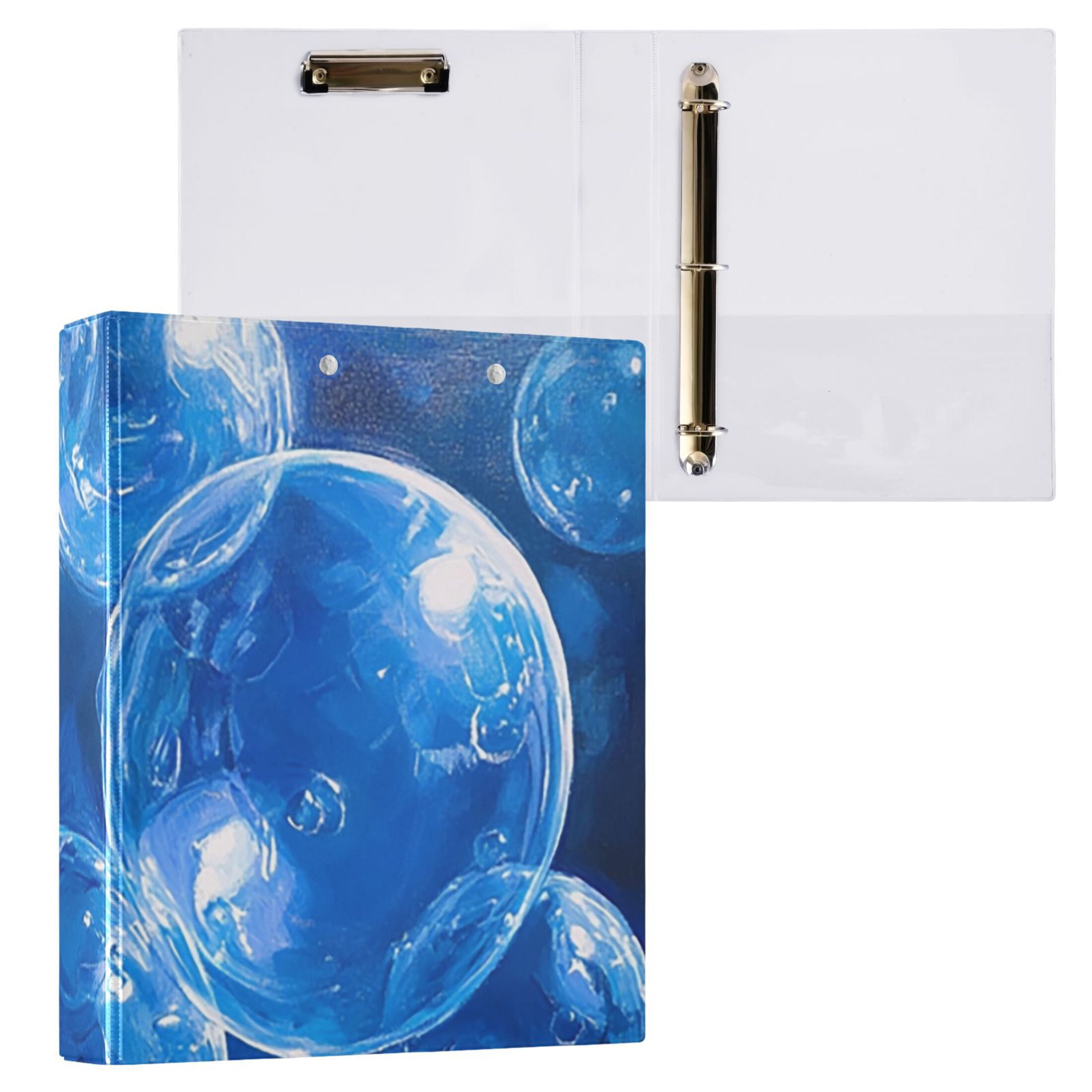 Blue Bubbles 3 Ring Binders 1.5 inch Hardcover File Folders with Interior Pockets A4 Size Organizer for School Office Hospital