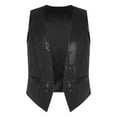 thumbnail image 4 of YONGHS Mens Sequins Vest Jacket Formal Business Wedding Slim Fit Tuxedo Waistcoat Black 3XL, 4 of 7