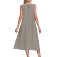 thumbnail image 5 of Laqbezok Women's Sleeveless Cotton Linen Dress, Casual Round Neck Loose Fit Midi Sundress with Pockets, Boho A-Line Tank Gown, 5 of 8